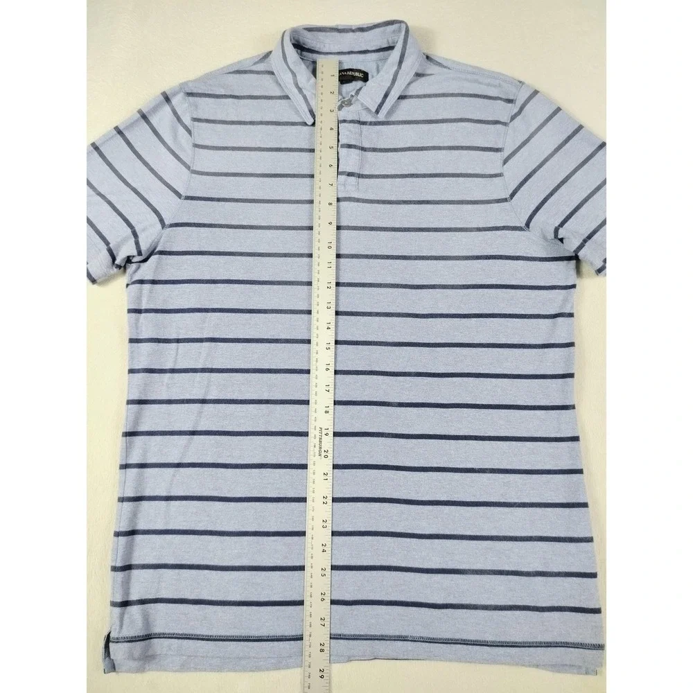 Banana Republic Polo Shirt Mens Large Blue Stripe‎ Cotton Blend Jersey Casual